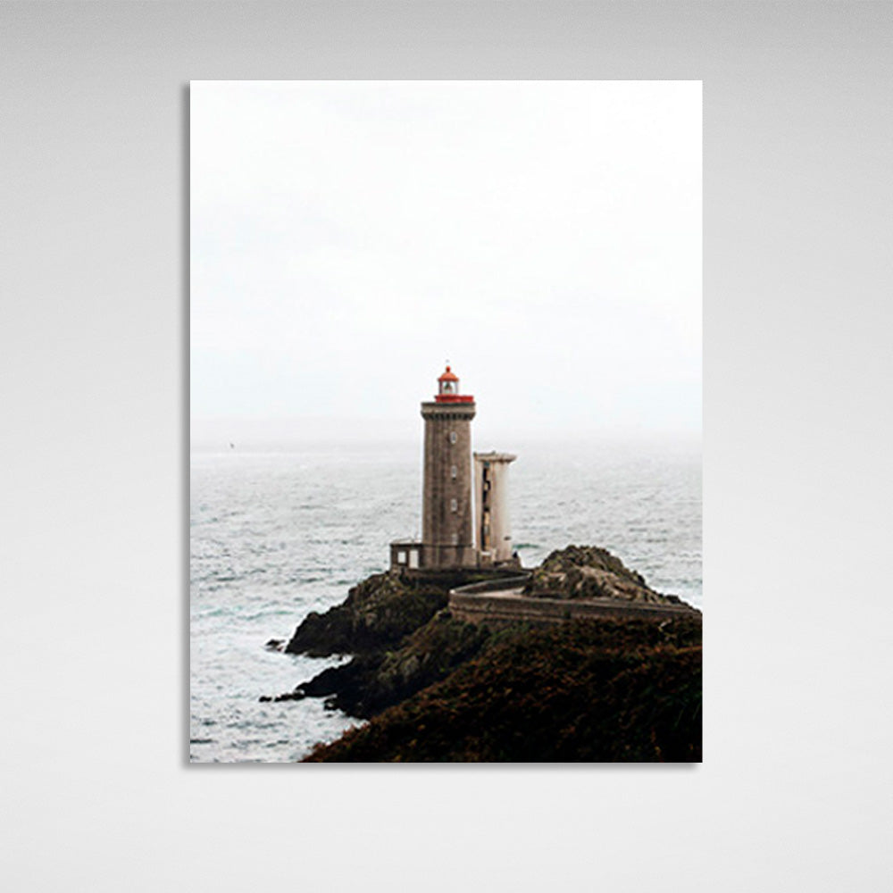 Kunstdruck auf Leinwand, Motiv: Leuchtturm auf einem Felsen vor dem Meer