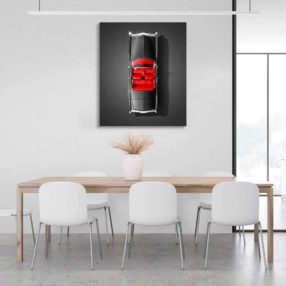 Car black color with red interior on black background Canvas Wall Art Print