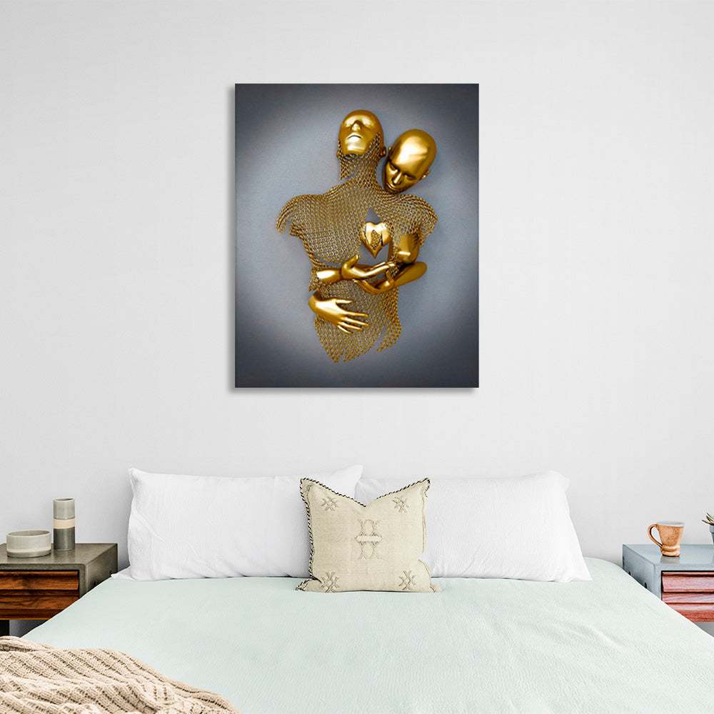 Kunstdruck auf Leinwand mit Figuren in Goldfarbe