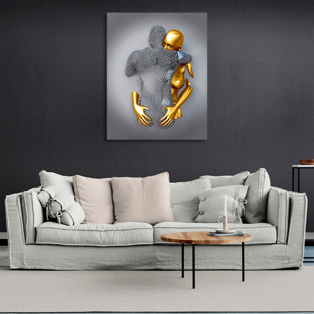 figures of a golden girl and a silver man Canvas Wall Art Print