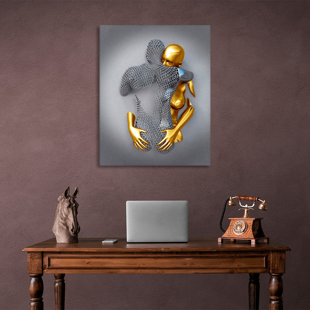 figures of a golden girl and a silver man Canvas Wall Art Print