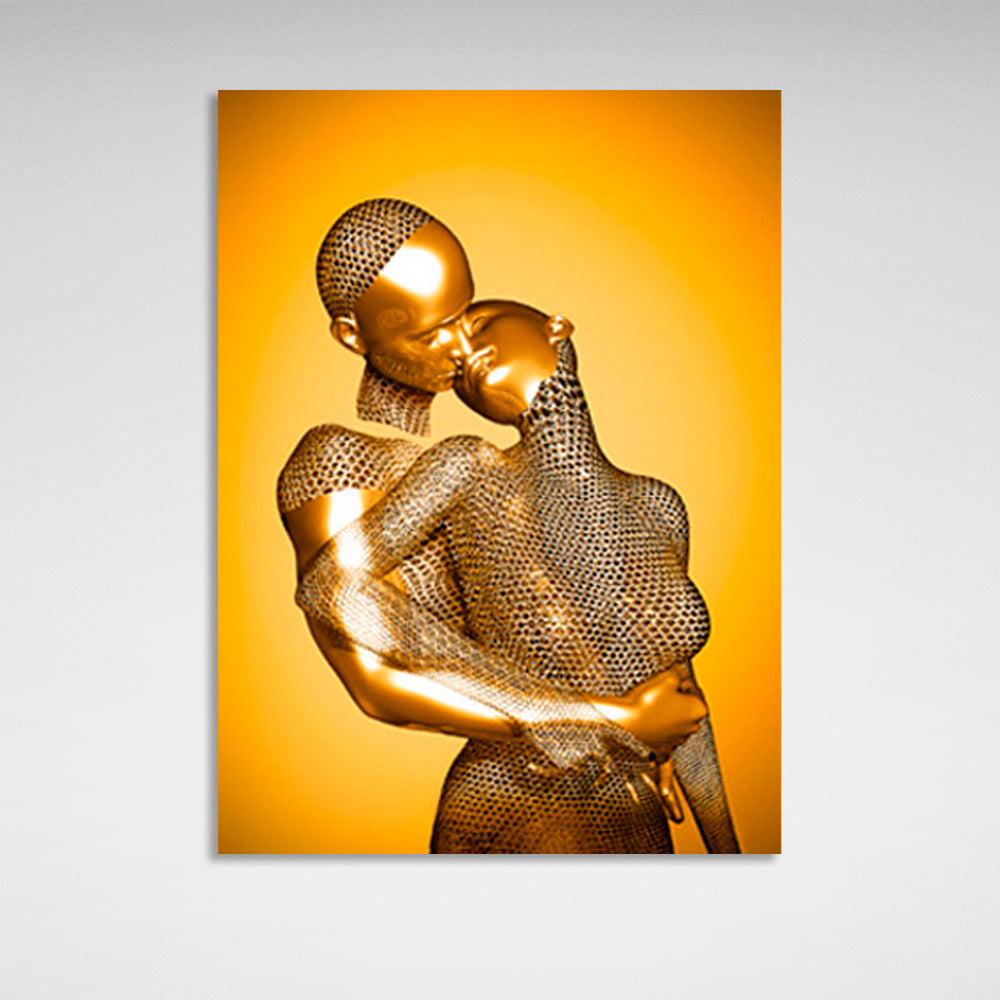 Figuren in Goldfarbe auf goldenem Hintergrund Leinwandbild