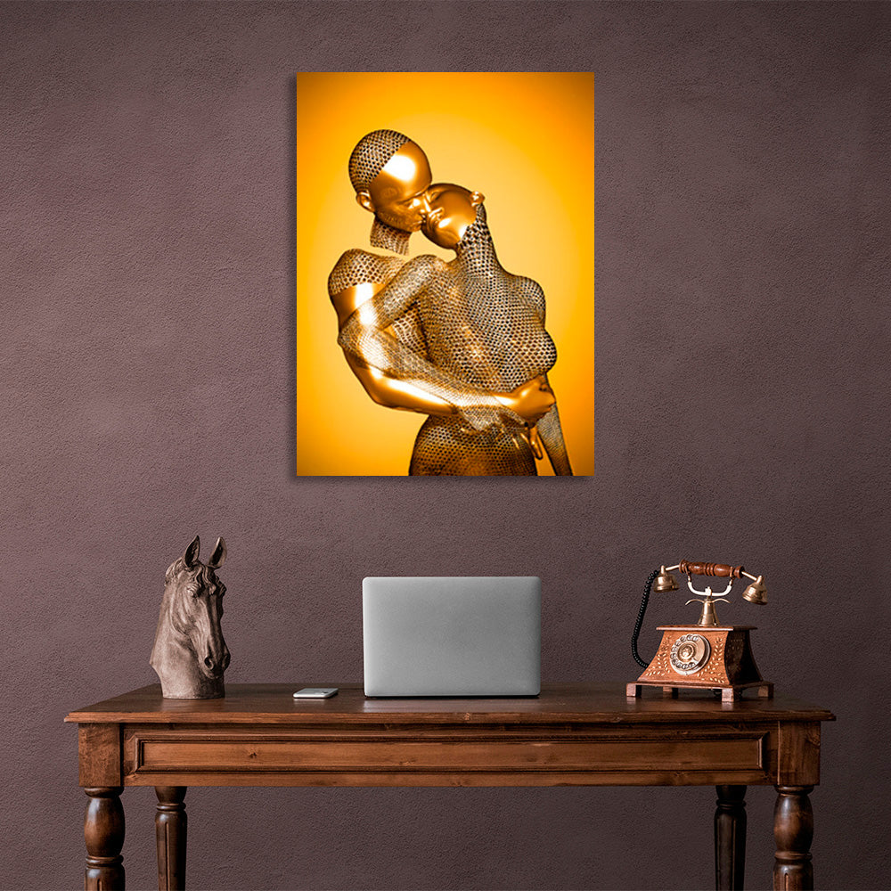 figures in gold color on a gold background Canvas Wall Art Print