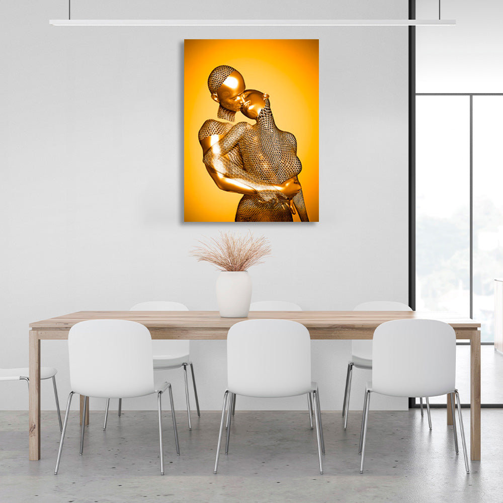 figures in gold color on a gold background Canvas Wall Art Print