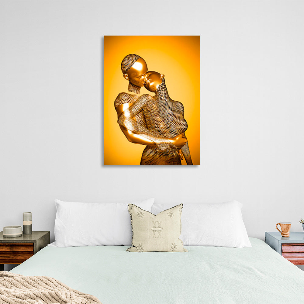 figures in gold color on a gold background Canvas Wall Art Print