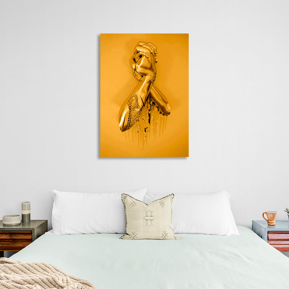 hands in gold color on a gold background Canvas Wall Art Print