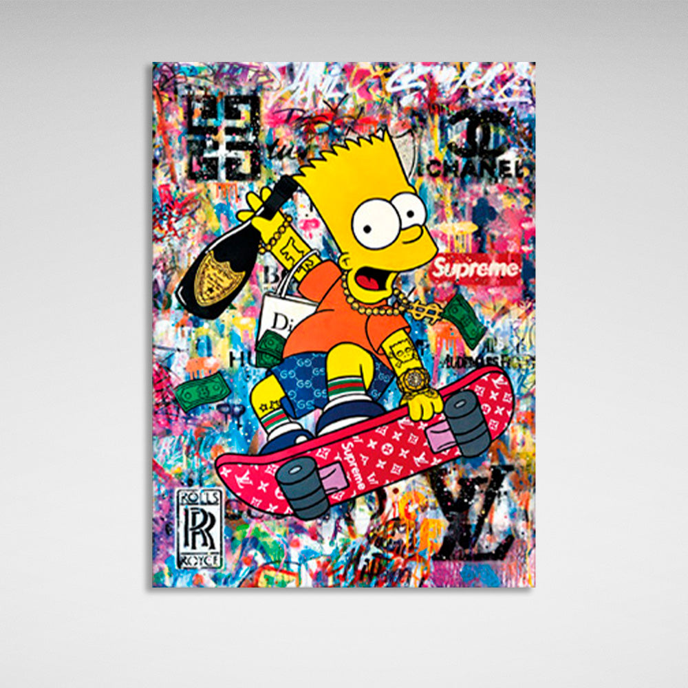 Bart on a skateboard Canvas Wall Art Print