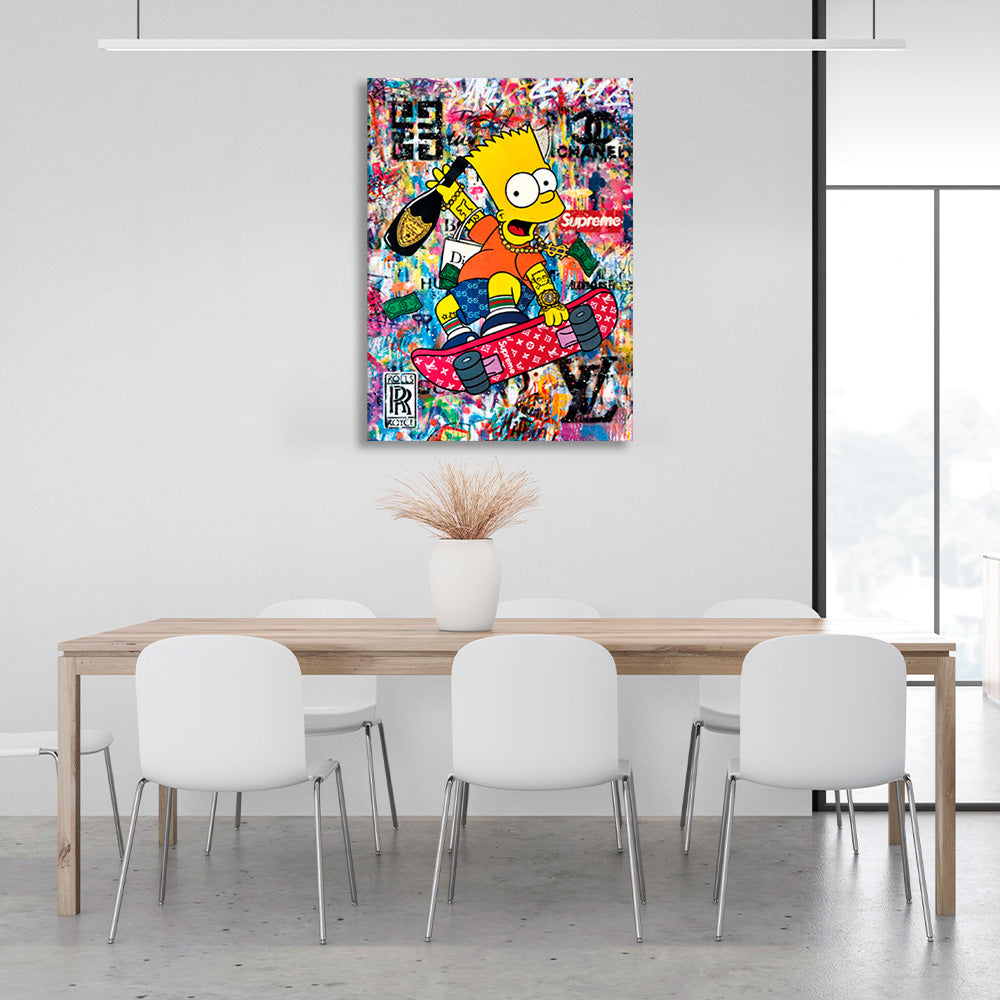 Bart on a skateboard Canvas Wall Art Print