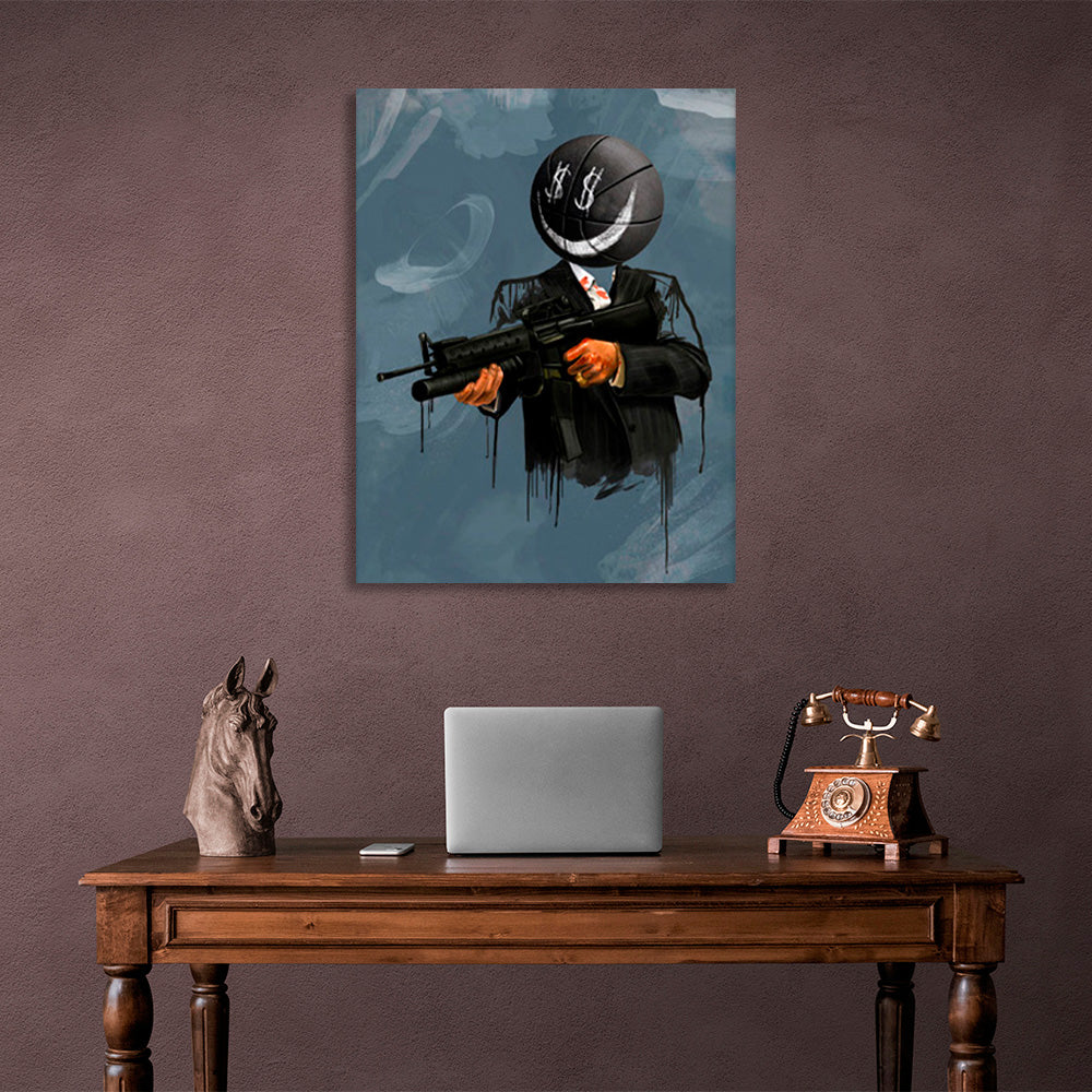 A figure with a weapon on the background of pastel colors Canvas Wall Art Print