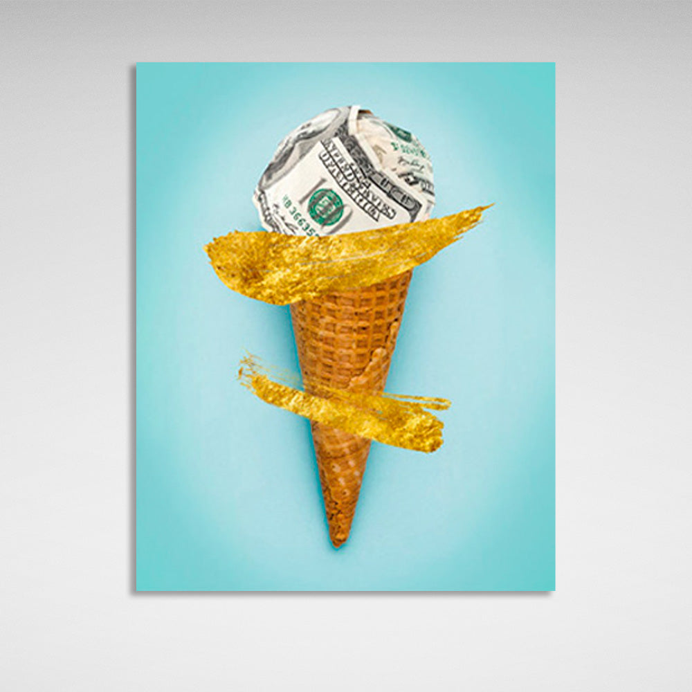 Ein Horn mit einer Kugel aus Dollars – inspirierender Kunstdruck auf Leinwand