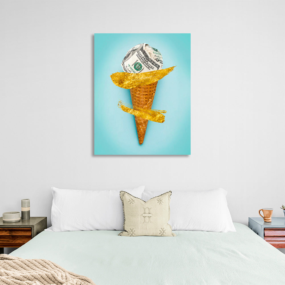 Ein Horn mit einer Kugel aus Dollars – inspirierender Kunstdruck auf Leinwand