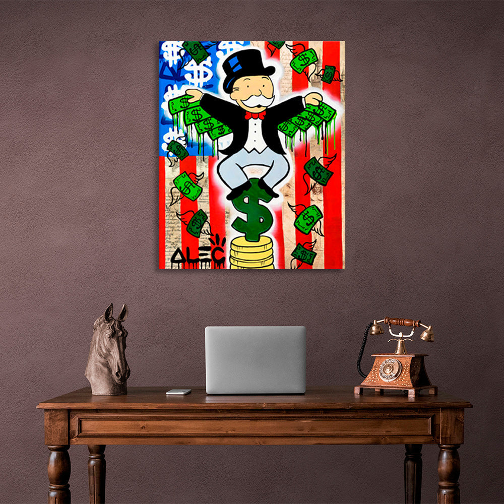 Alec Monopoly with dollars Canvas Wall Art Print