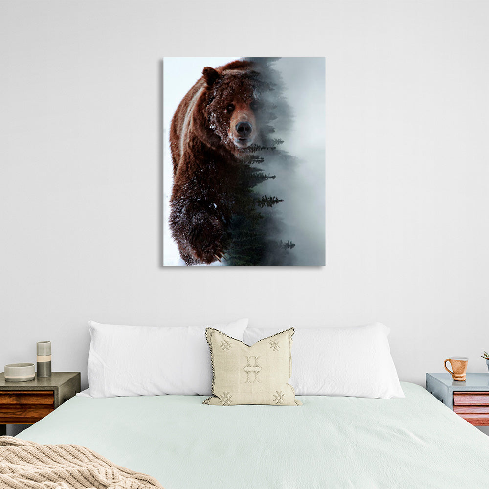 Brown bear and the forest Canvas Wall Art Print