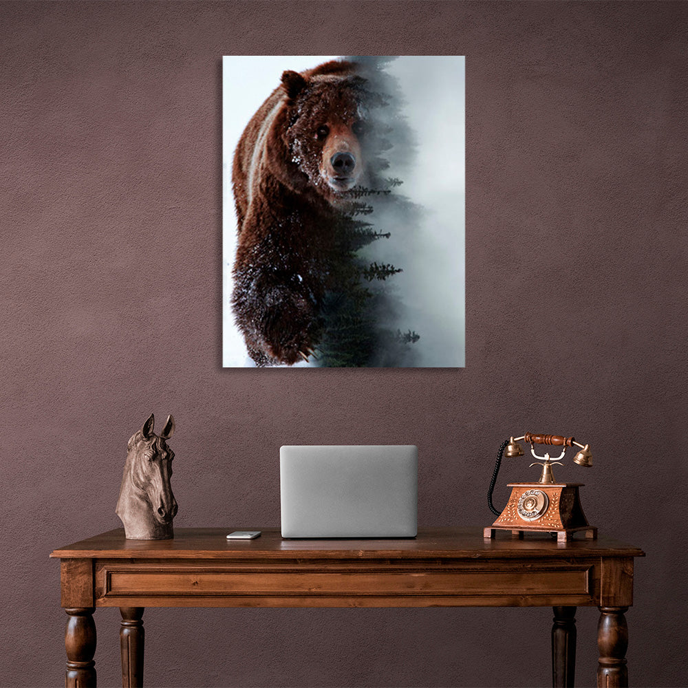 Brown bear and the forest Canvas Wall Art Print