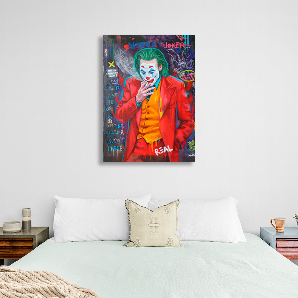 Joker smokes a cigarette Canvas Wall Art Print