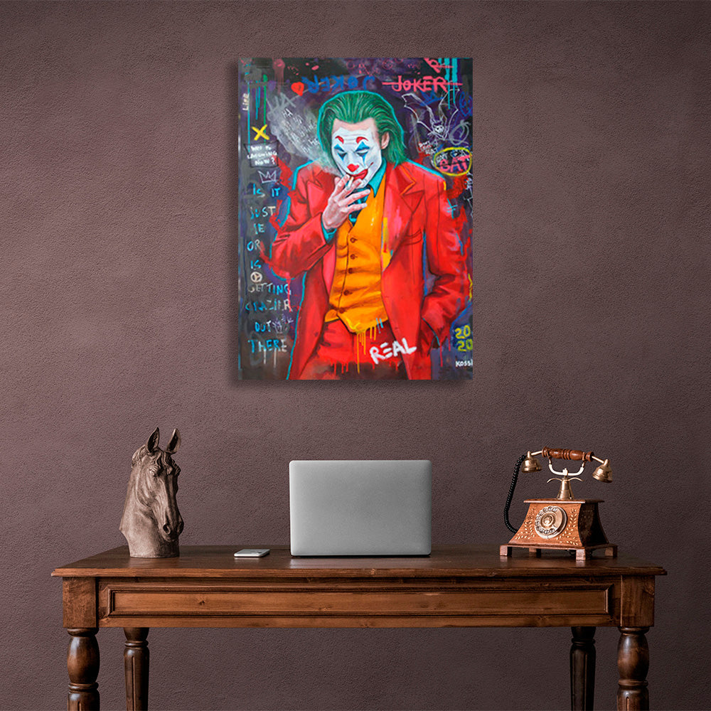 Joker raucht eine Zigarette Leinwand Wand Kunstdruck