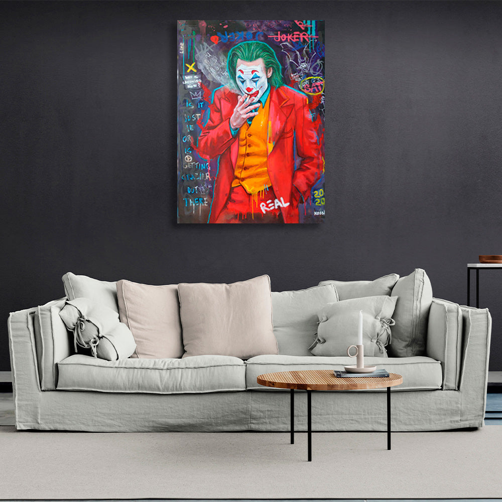 Joker smokes a cigarette Canvas Wall Art Print