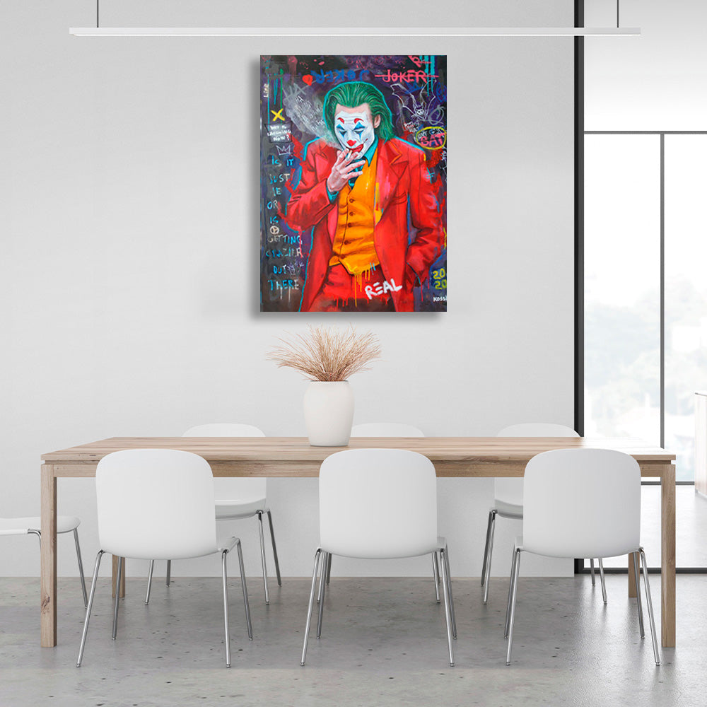 Joker smokes a cigarette Canvas Wall Art Print