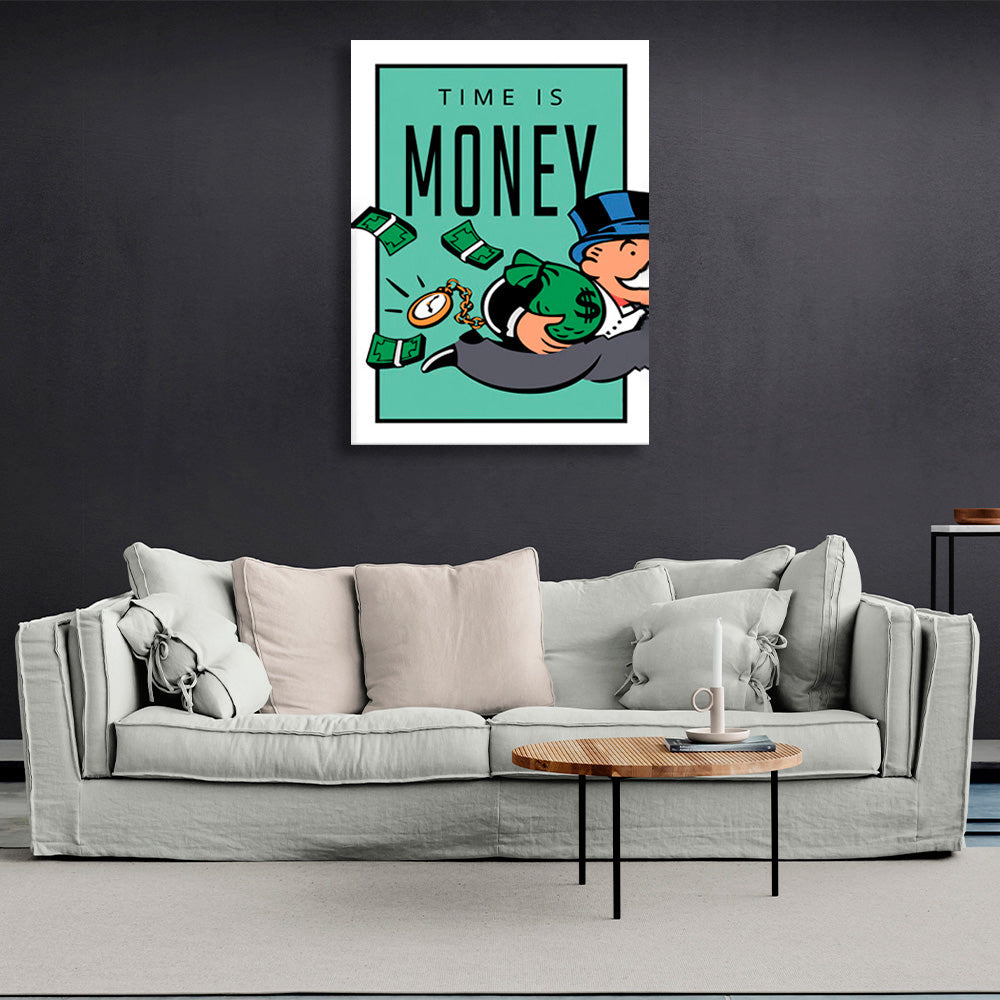 running Alec Monopoly with money in his hands Canvas Wall Art Print