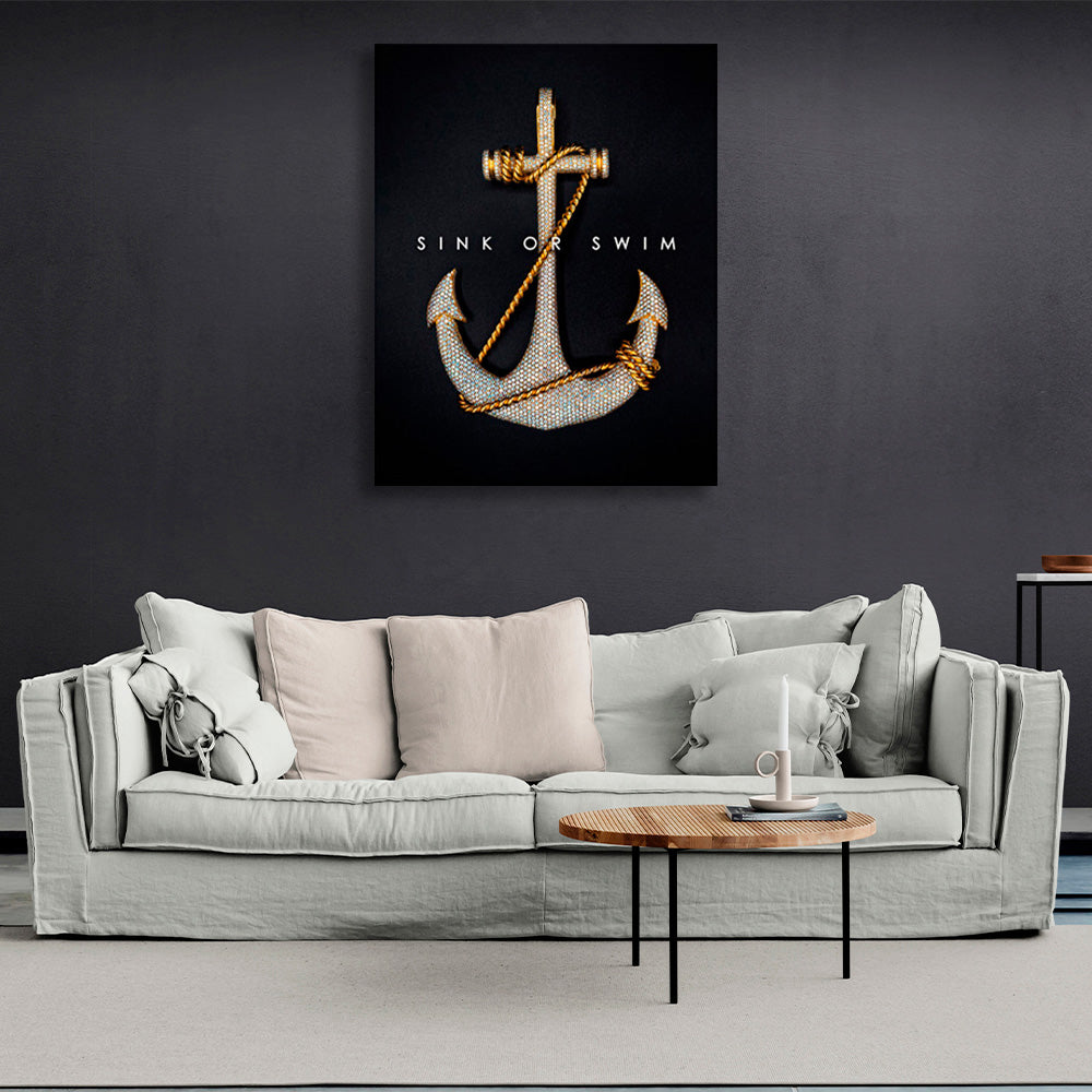 Anchor on a black background with the inscription Motivational Canvas Wall Art Print