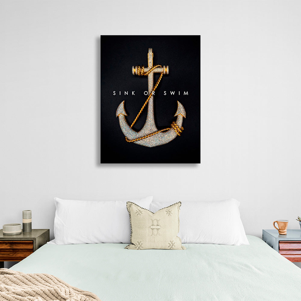 Anchor on a black background with the inscription Motivational Canvas Wall Art Print