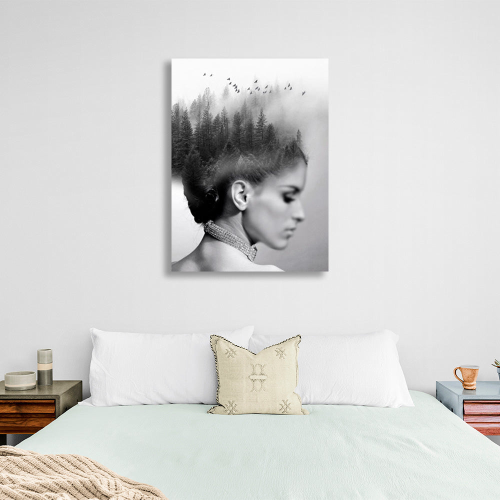 The girl and the forest Canvas Wall Art Print