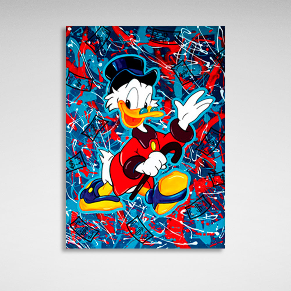 Scrooge on a red and blue background Inspirational Canvas Wall Art Print