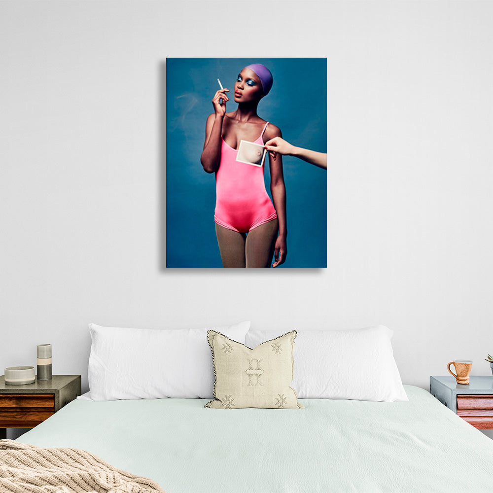 African-American woman with a cigarette Canvas Wall Art Print