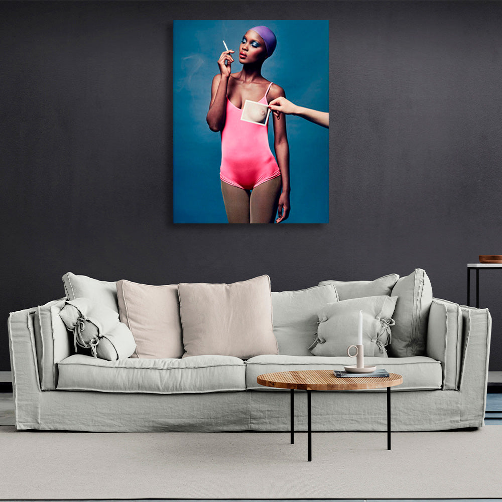 African-American woman with a cigarette Canvas Wall Art Print