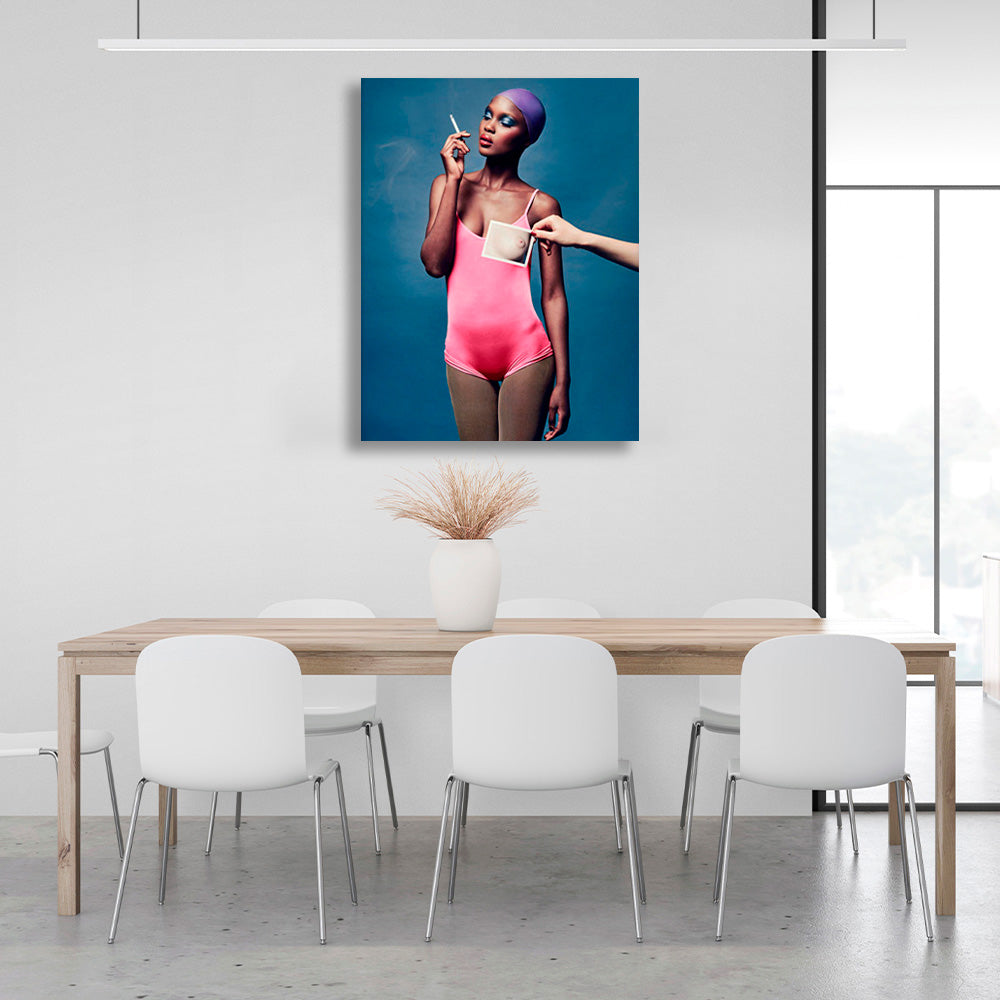 African-American woman with a cigarette Canvas Wall Art Print