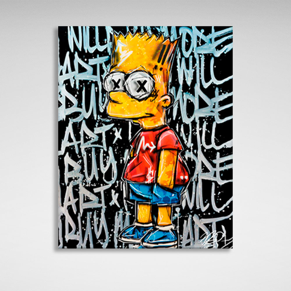 Bart on a black background with writing on it Canvas Wall Art Print