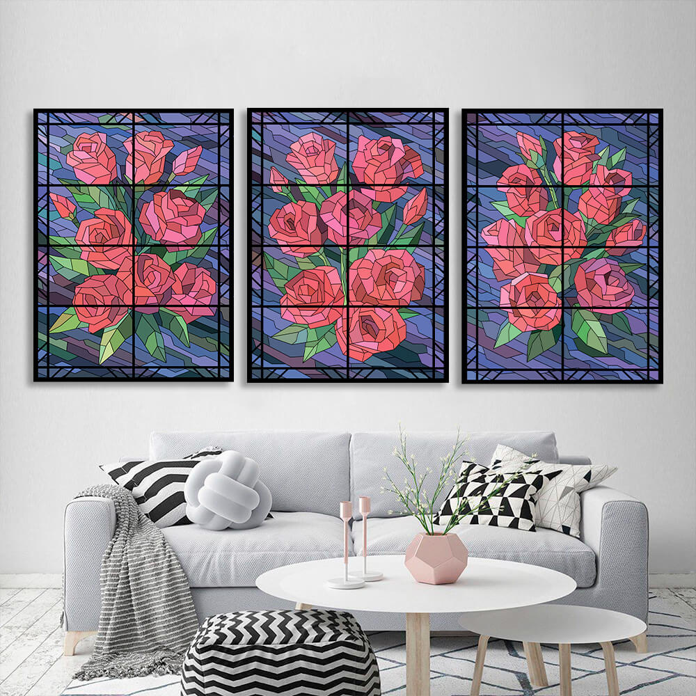 Modularer Kunstdruck auf Leinwand, mehrteilig, Blumen auf blauem Hintergrund