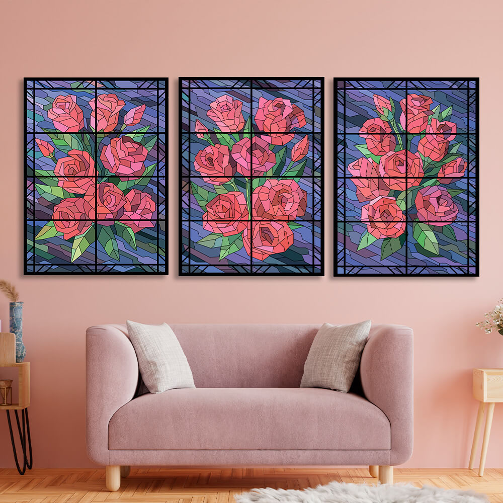 Modularer Kunstdruck auf Leinwand, mehrteilig, Blumen auf blauem Hintergrund