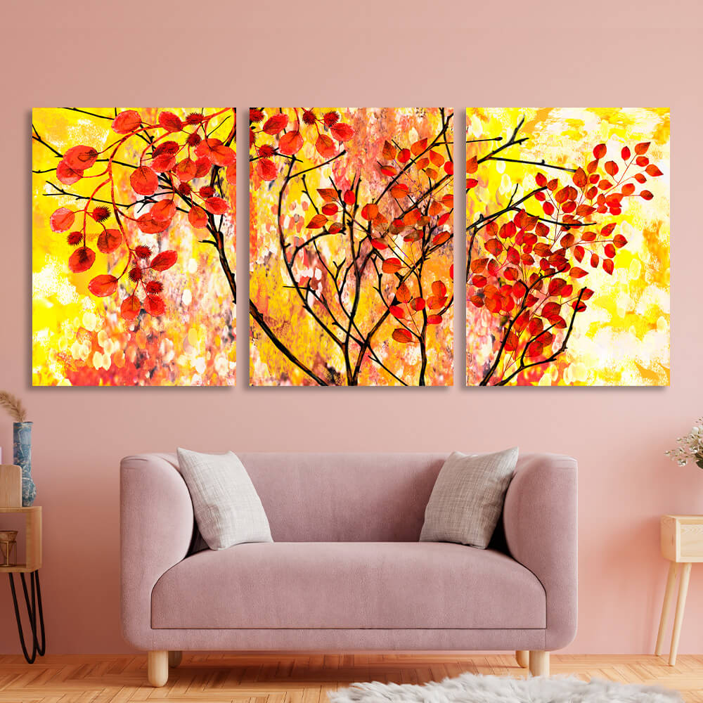 Modular ftree on a yellow background Multi Panel Canvas Wall Art Print