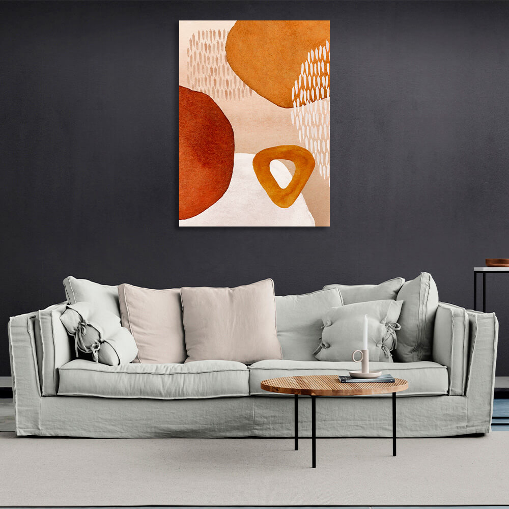 Bordeaux-beige with mustard tones Abstraction Canvas Wall Art Print