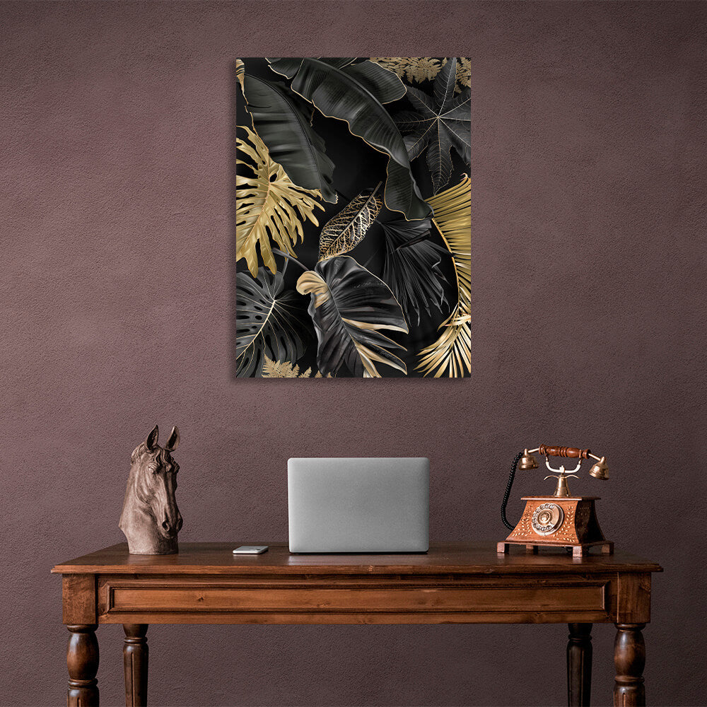 Light gray with dark gray tones and yellow elements Abstraction Canvas Wall Art Print