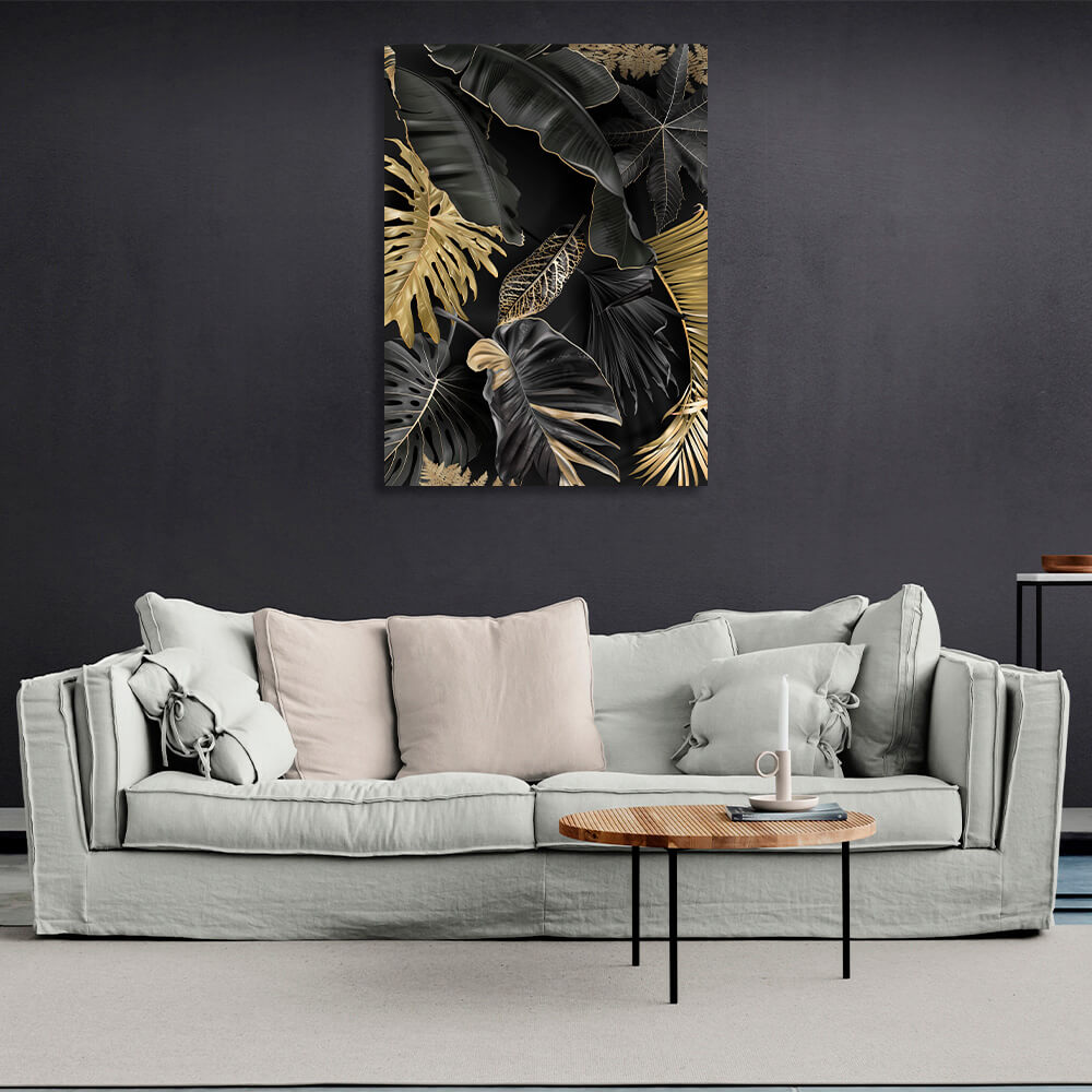 Light gray with dark gray tones and yellow elements Abstraction Canvas Wall Art Print