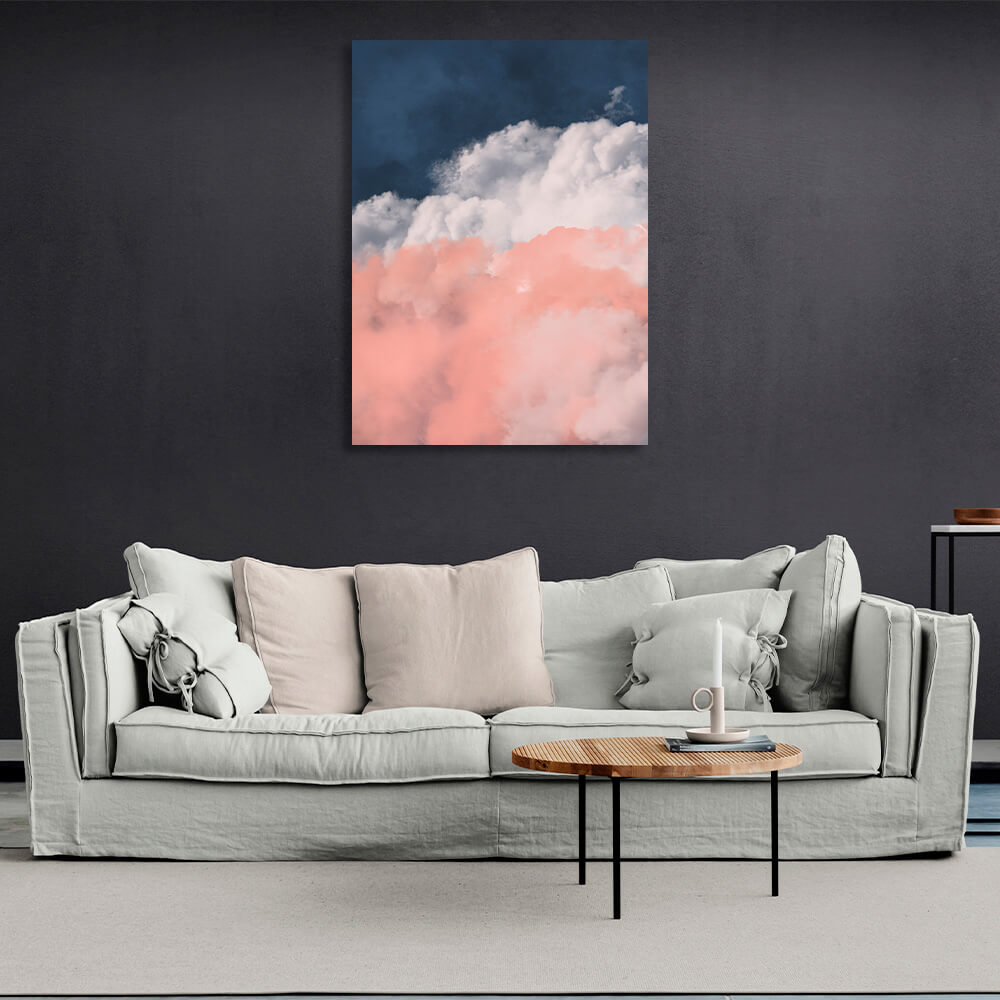 Pink-gray clouds on a blue background Canvas Wall Art Print