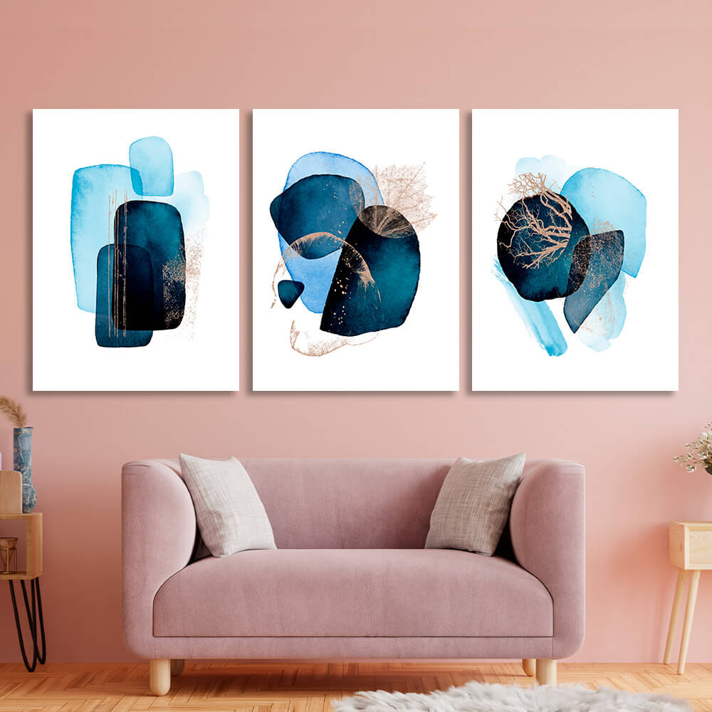 Modular deep blue abstract Multi Panel Canvas Wall Art Print