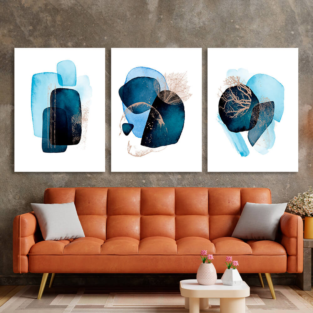 Modular deep blue abstract Multi Panel Canvas Wall Art Print