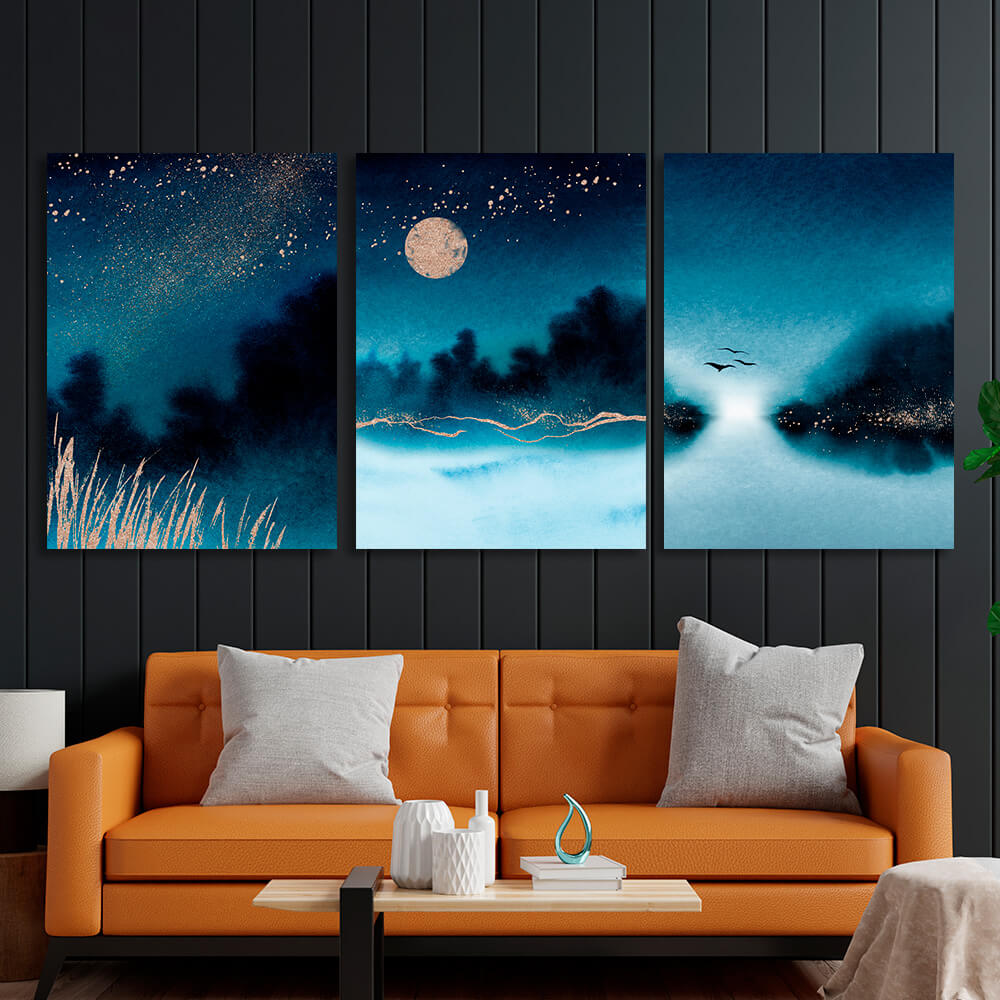 Modular night nature Multi Panel Canvas Wall Art Print