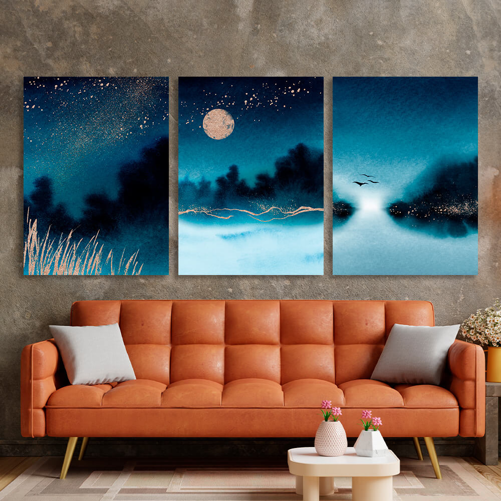 Modular night nature Multi Panel Canvas Wall Art Print