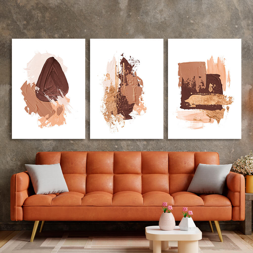 Modular brown-beige strokes Multi Panel Canvas Wall Art Print