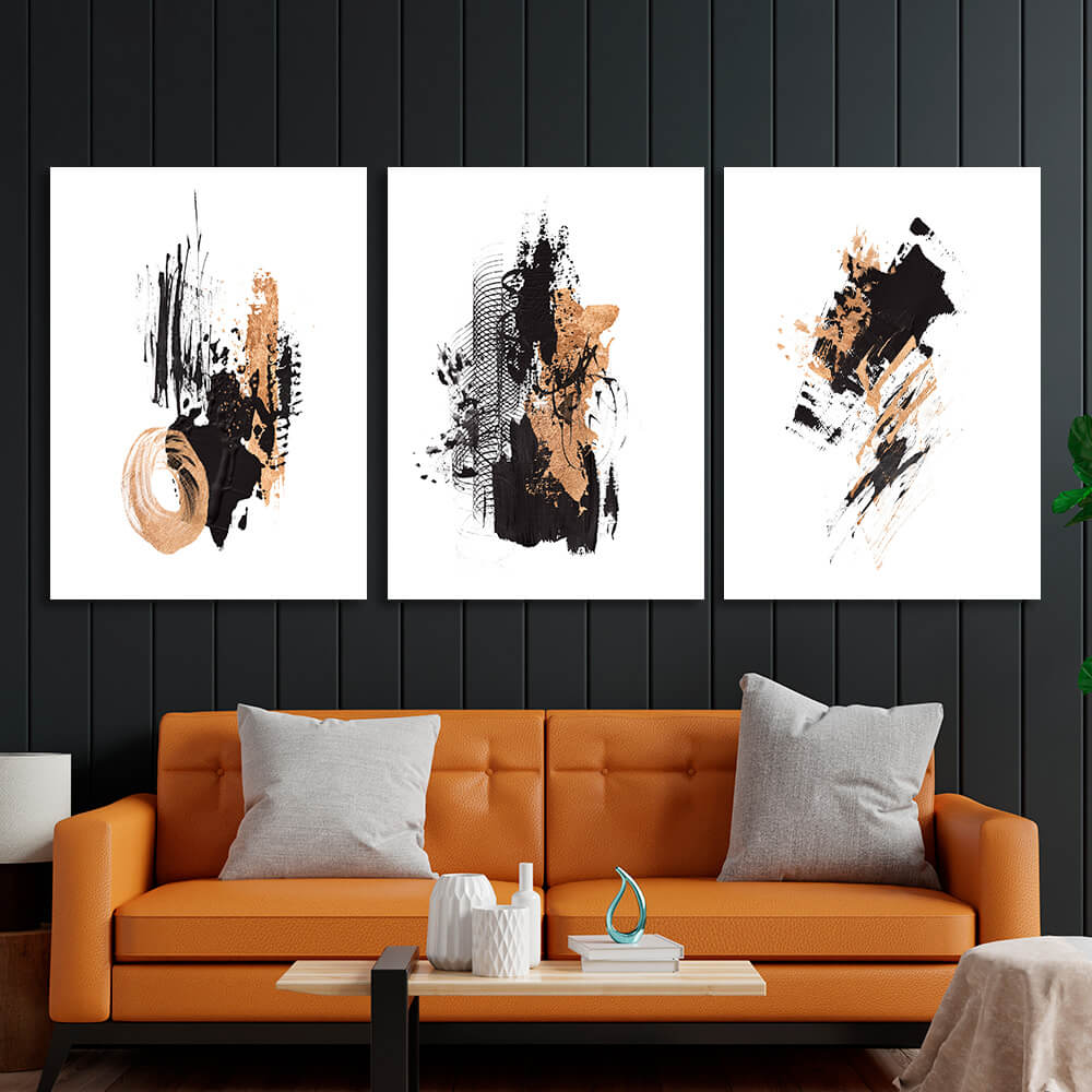 Modular black and gold abstract Multi Panel Canvas Wall Art Print