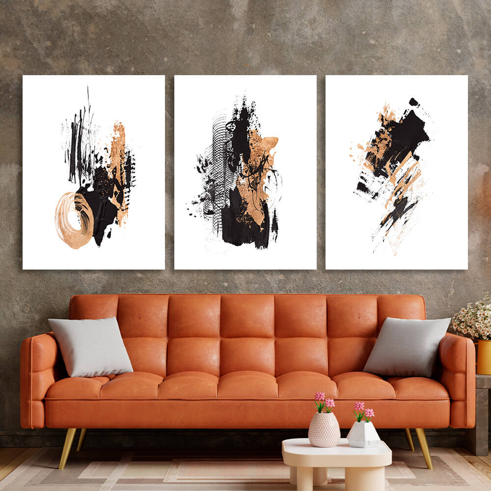 Modular black and gold abstract Multi Panel Canvas Wall Art Print