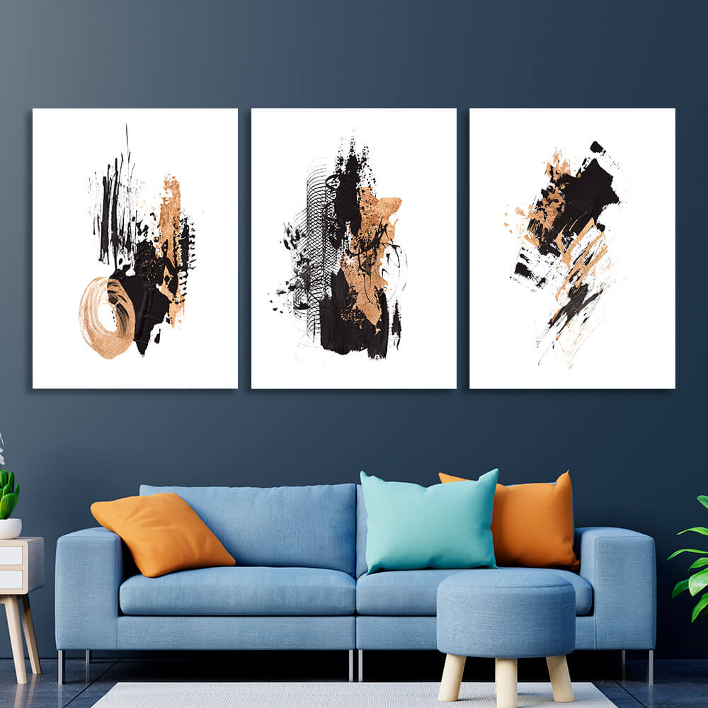 Modular black and gold abstract Multi Panel Canvas Wall Art Print