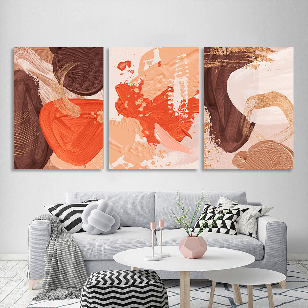 Modular abstract in beige and orange colors Multi Panel Canvas Wall Art Print