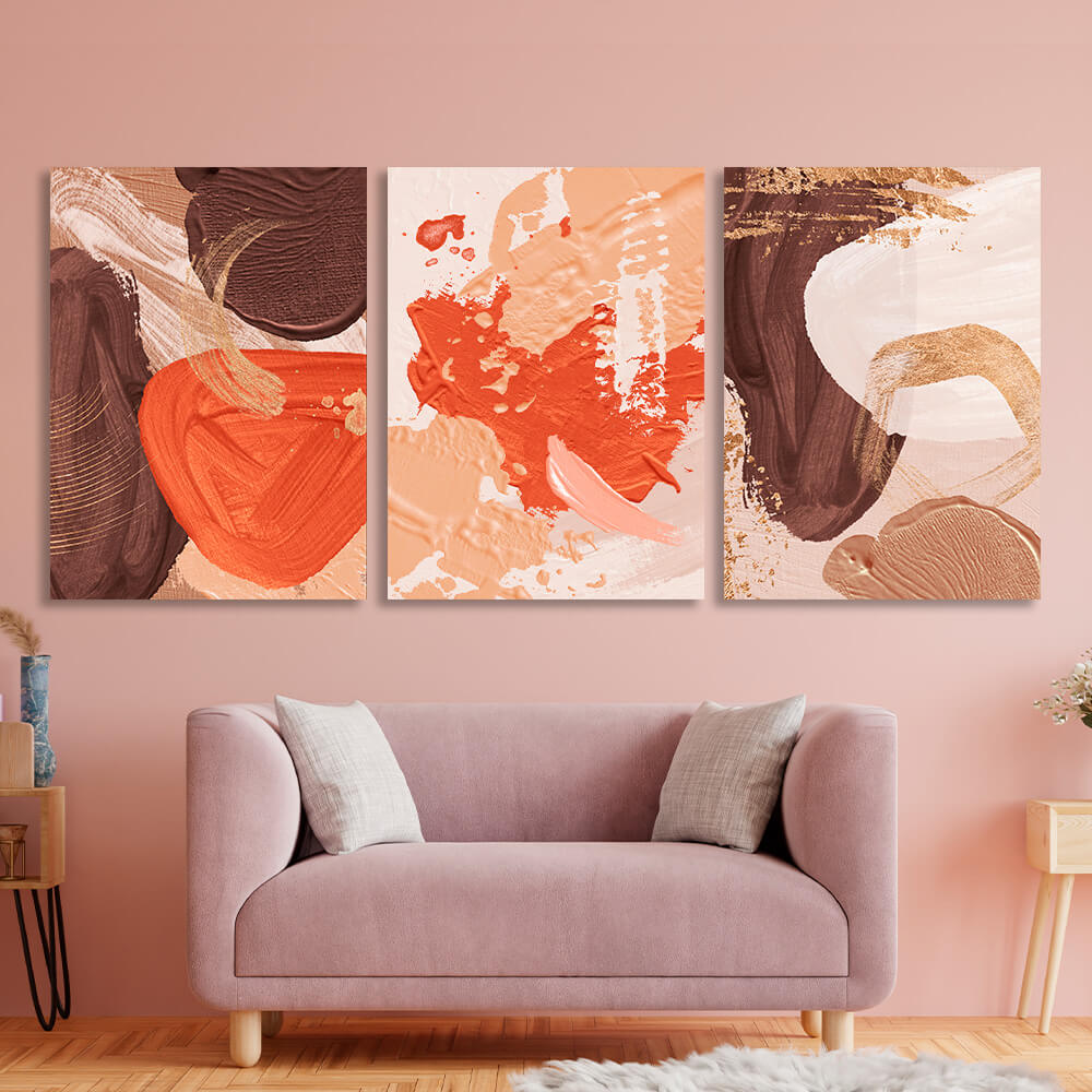 Modular abstract in beige and orange colors Multi Panel Canvas Wall Art Print