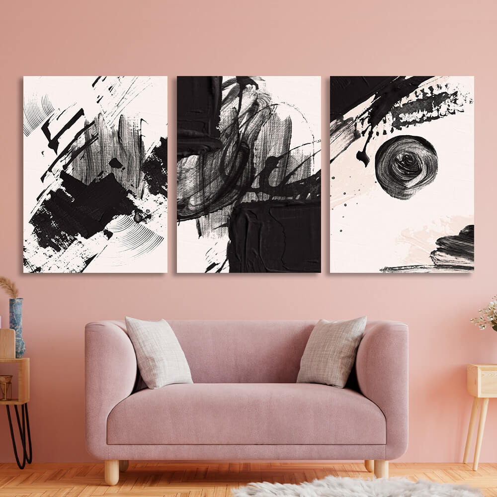 Modular black-and-white abstract Multi Panel Canvas Wall Art Print