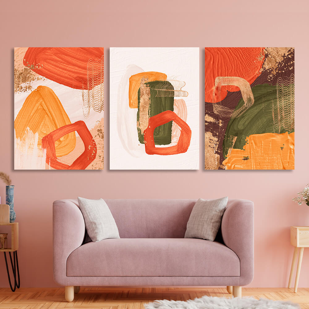 Modular yellow-orange abstract with green elements Multi Panel Canvas Wall Art Print